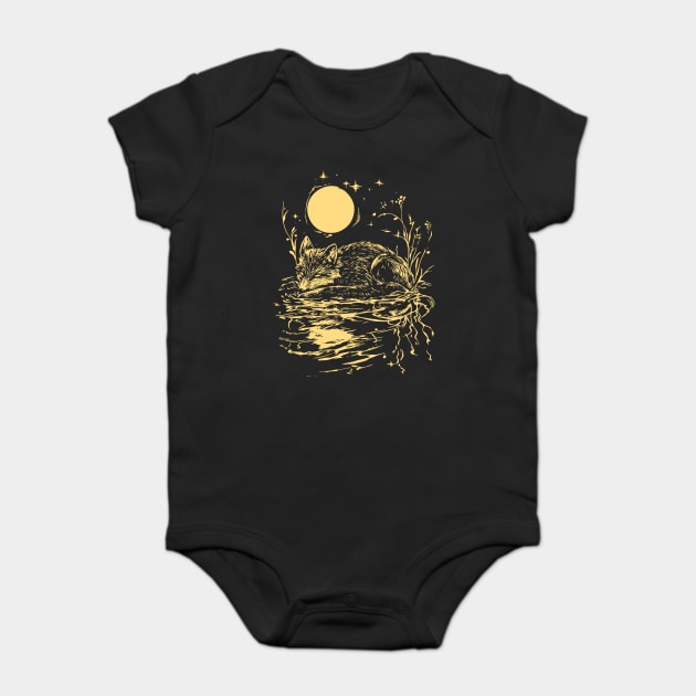Alone at Night - Neo Folk Fox Sleeping Baby Bodysuit by TuncGK